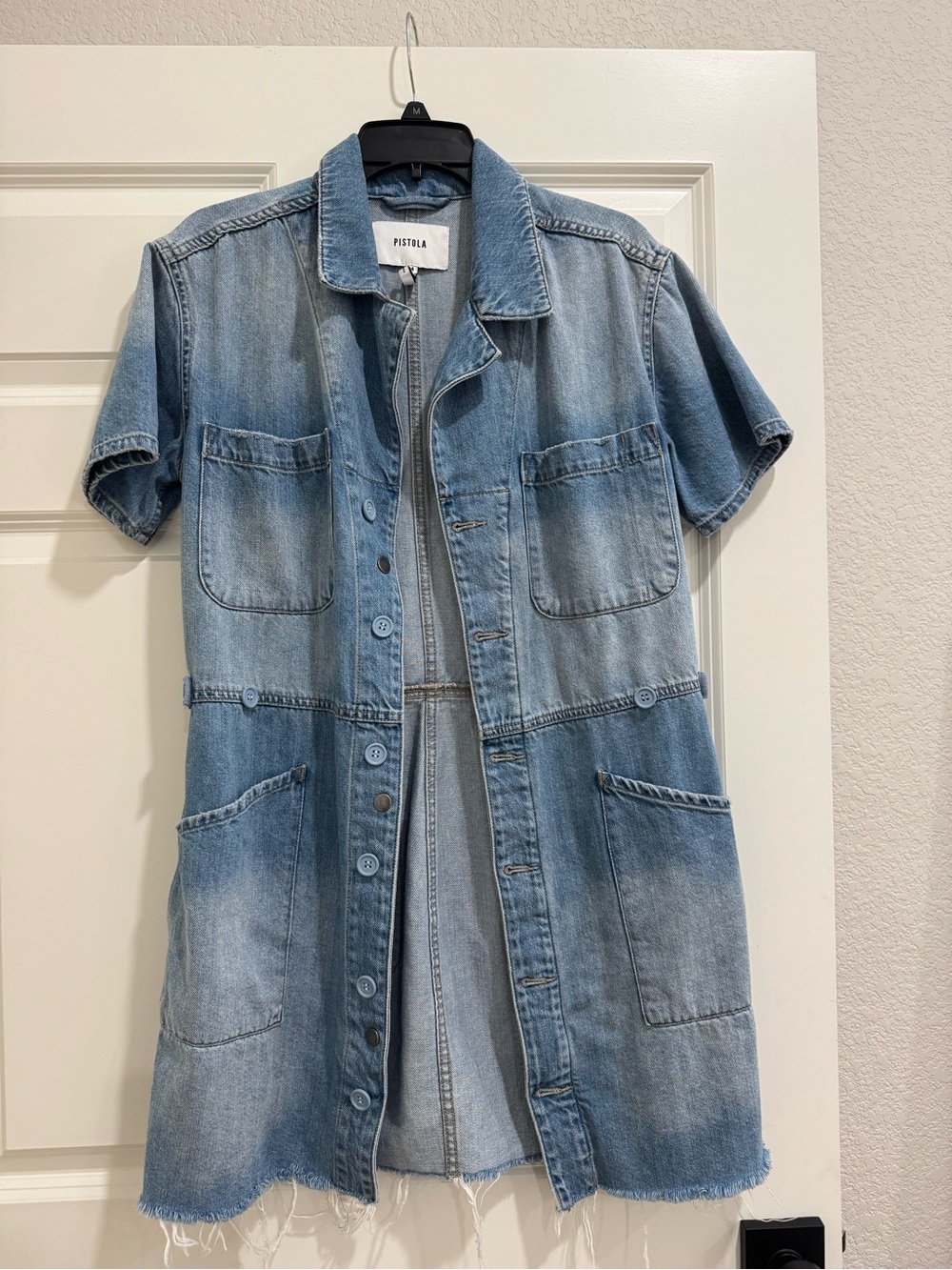 pistola faded light blue denim short-sleeve mini dress